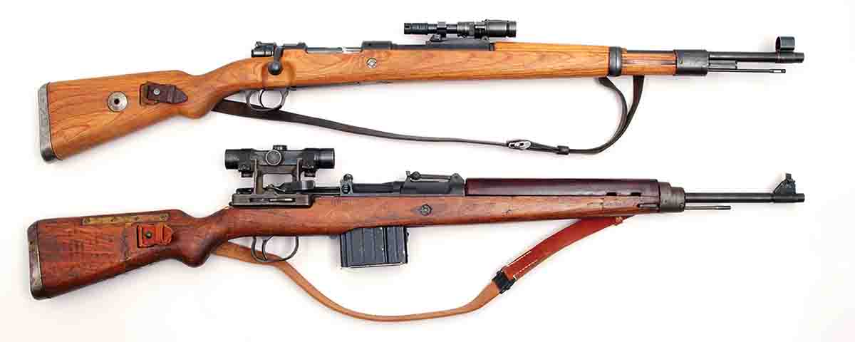 The top rifle is a K98k with a ZF41 1.5x scope. Below it is a K43 with a Z4 4x scope.